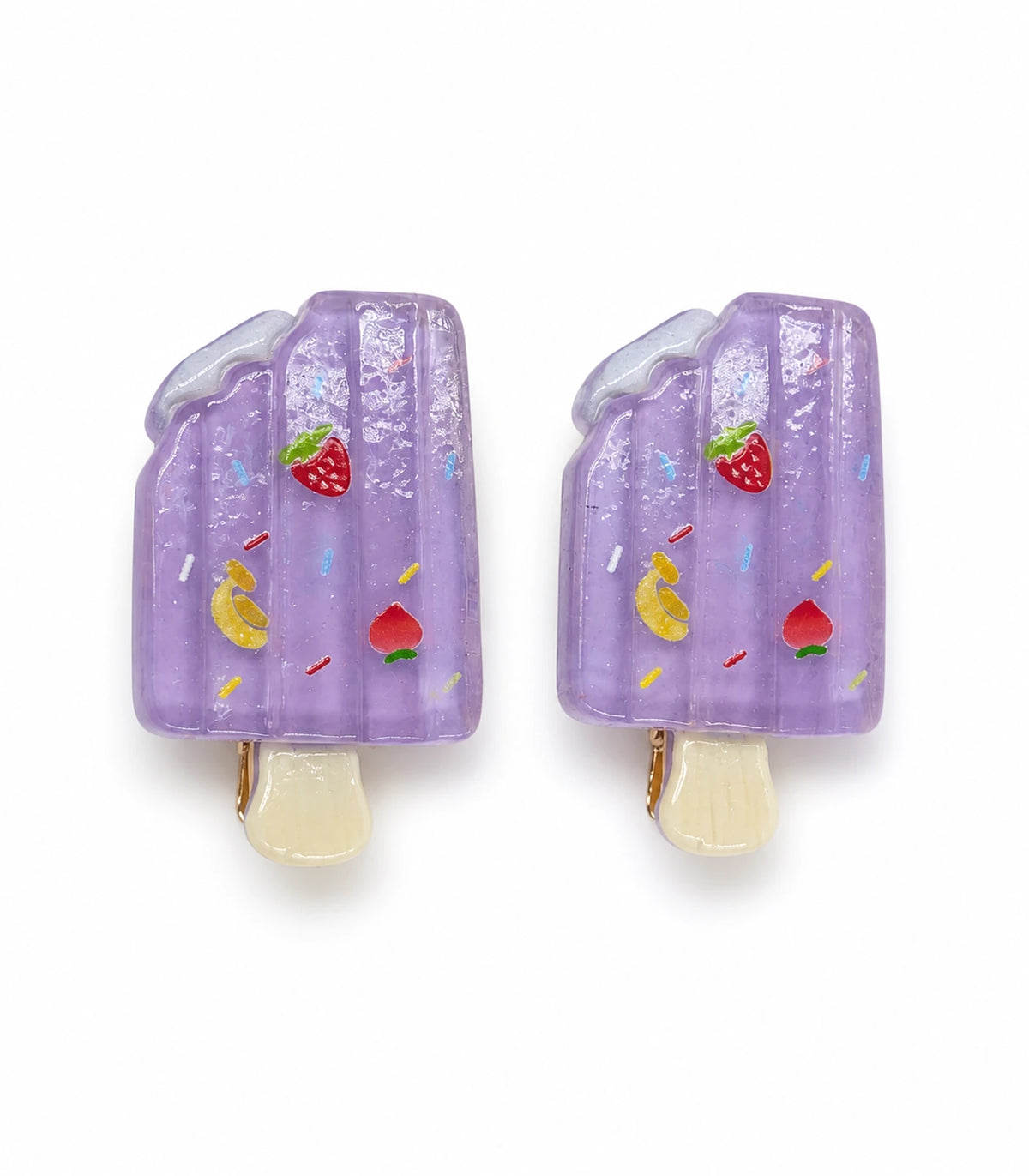 Lavender Fruit Sprinkle Popsicle Clip Pair on a clean white background