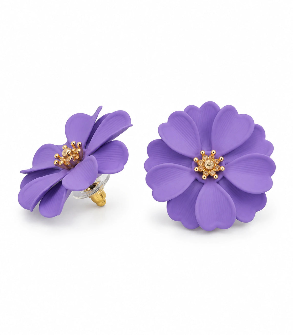 JIMIKI Lavender Layered Daisy Stud Earrings - pair on white background #color_lavender