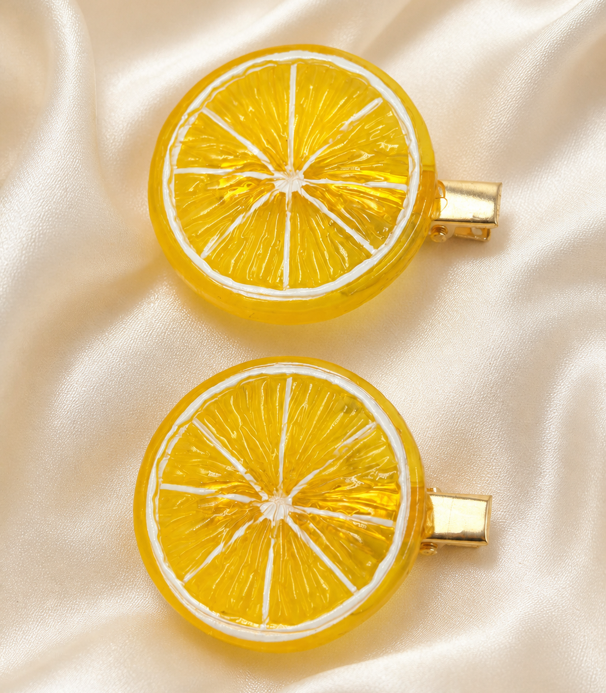 Lemon Slice Barrette Pair close-up view