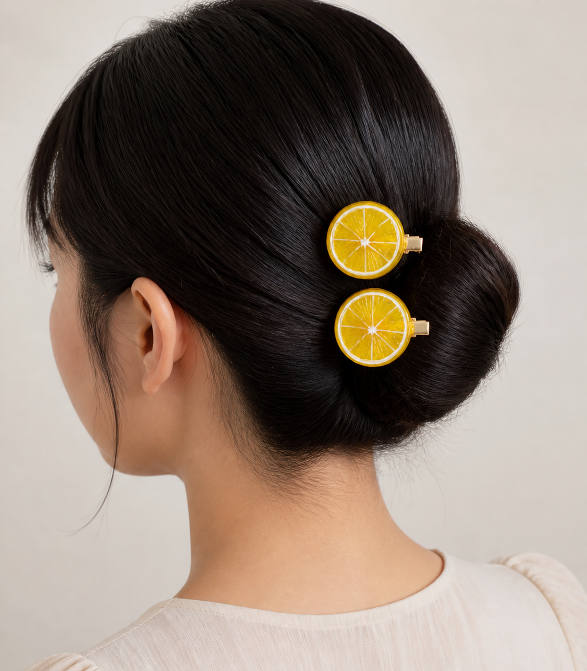 Lemon Slice Barrette Pair styled editorial view
