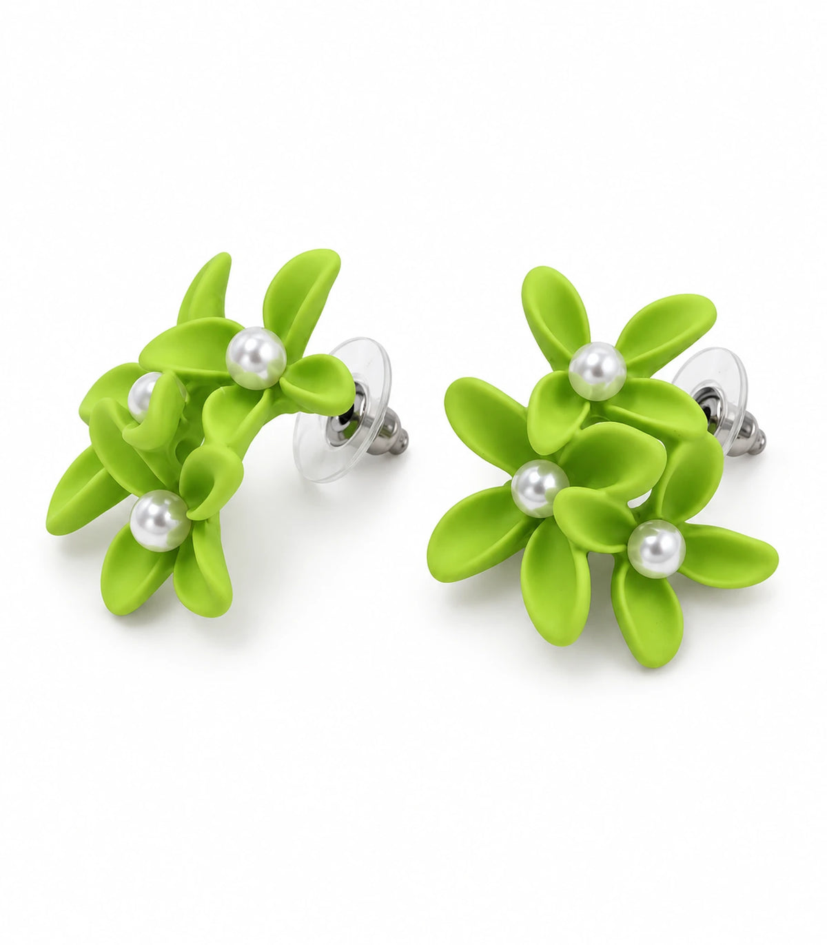 JIMIKI Lime cascading floral cluster stud earrings, matching pair on a white background #color_lime
