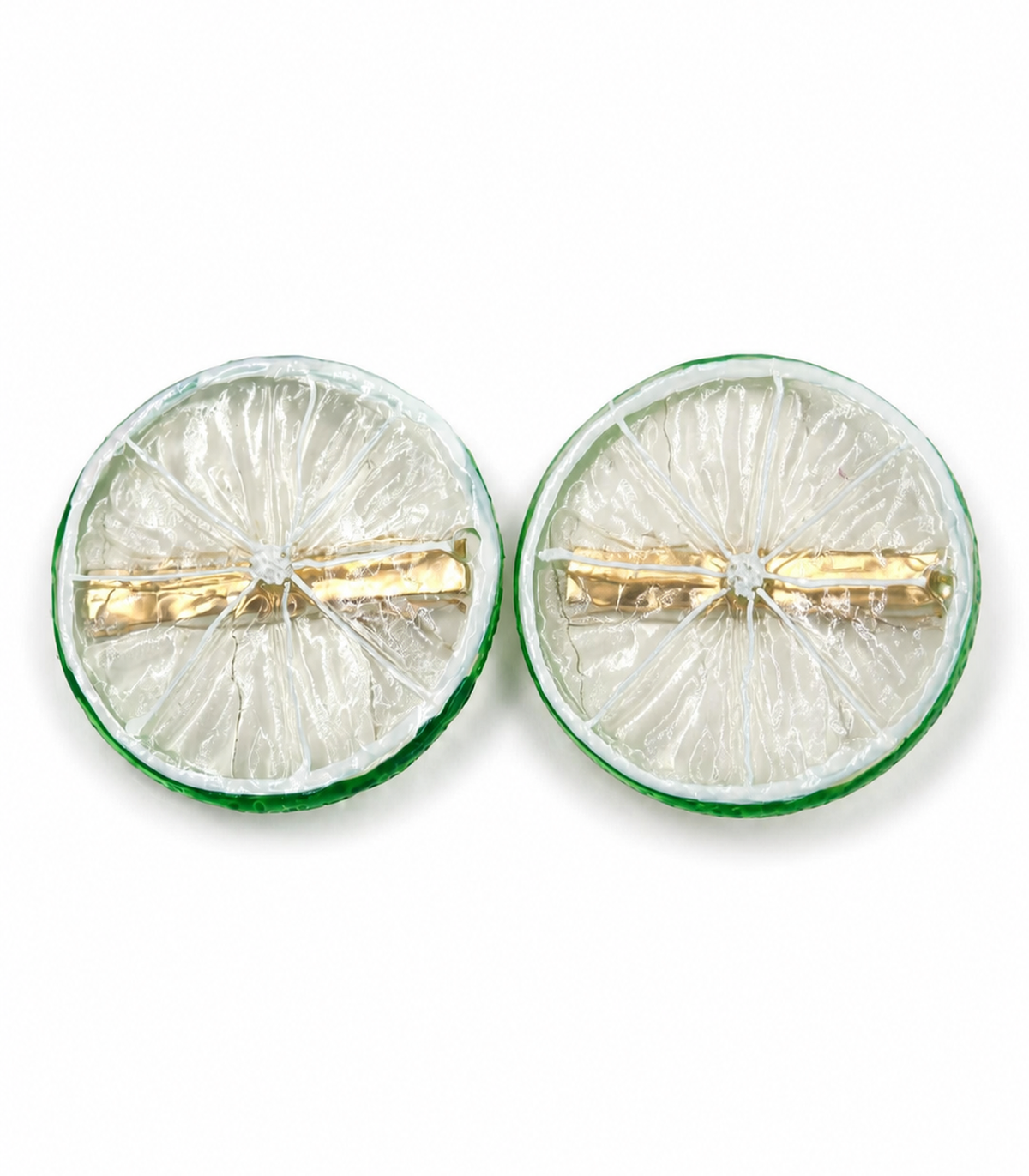 JIMIKI Translucent Lime Slice Barrette Pair in Clear / Green, white background product view