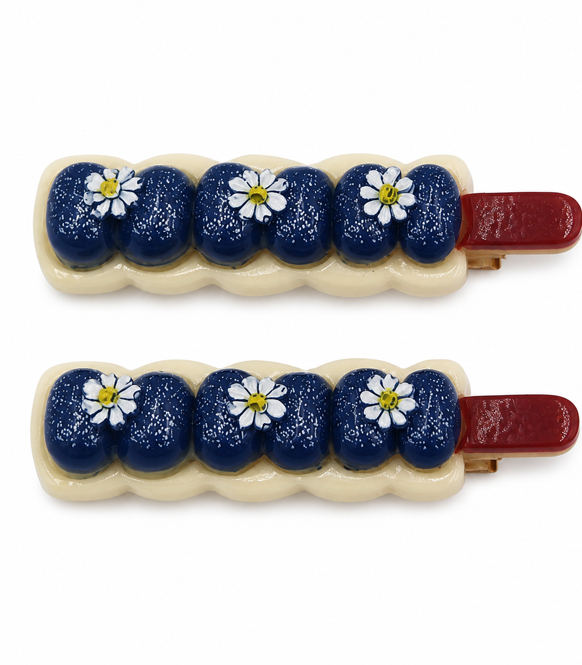 Navy Blueberry Daisy Garland Clip Pair on a white background