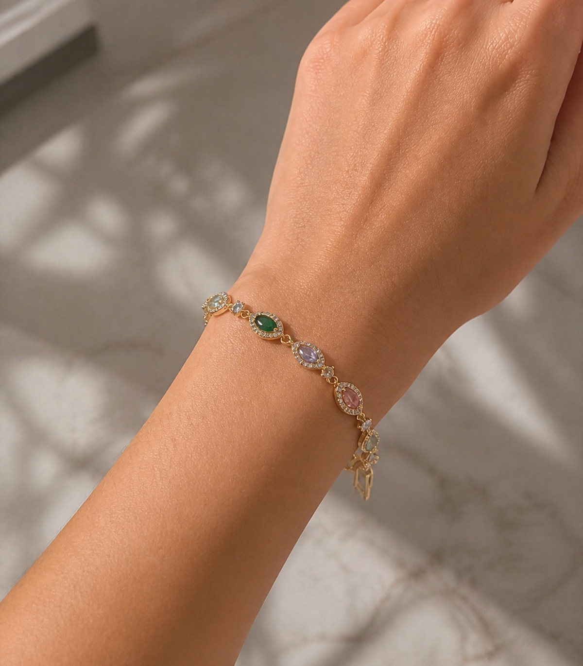 Close-up of Pastel Marquise Crystal Link Bracelet