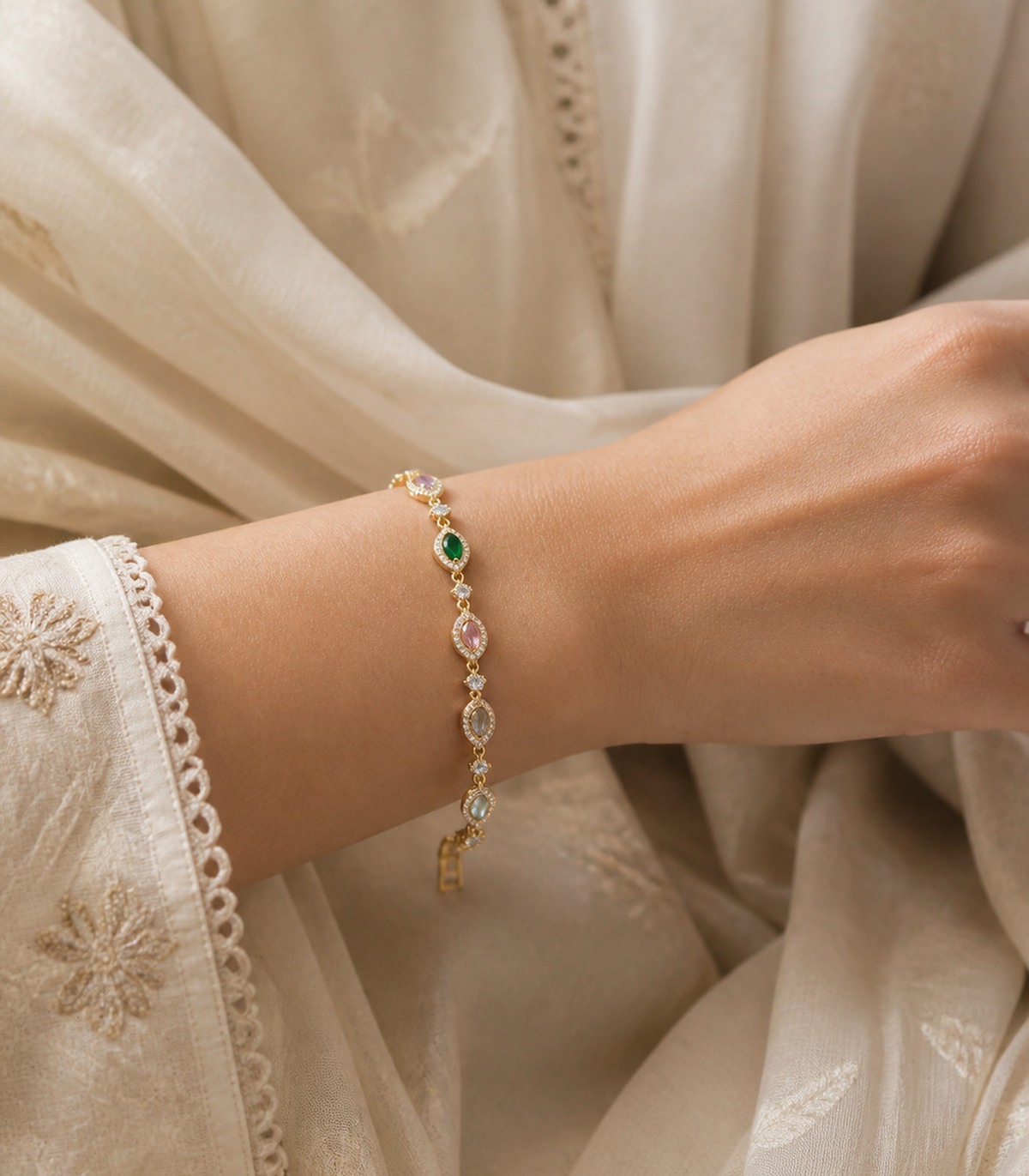 Pastel Marquise Crystal Link Bracelet worn by model