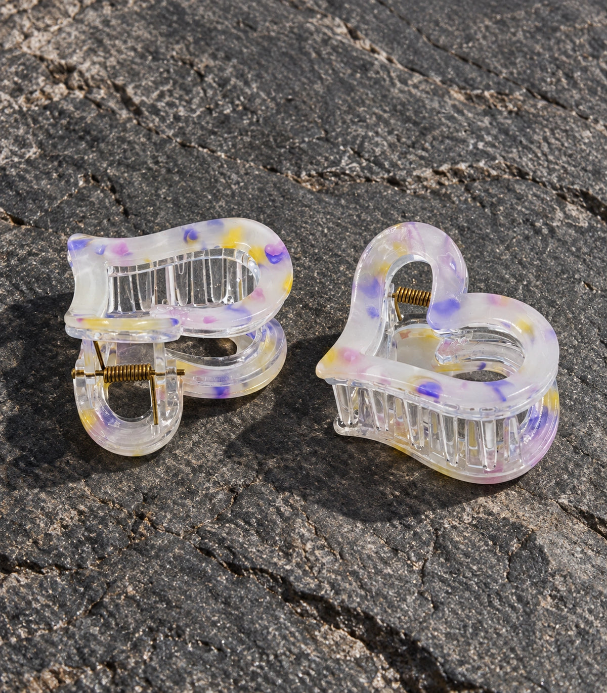JIMIKI Marbled Heart Hair Claw Clips in Pastel Multicolor, editorial flat lay #color_pastel multicolor
