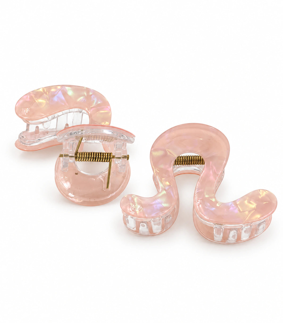 JIMIKI Iridescent S Shaped Hair Claw Clips in Peach, white background product view #color_peach