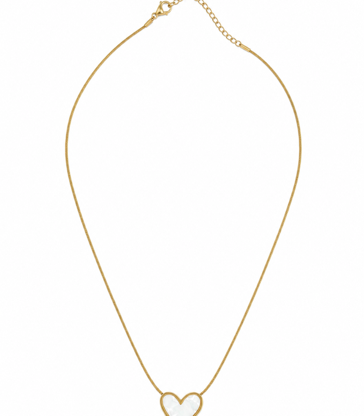 Pearly White Heart Snake Chain Necklace on a white background
