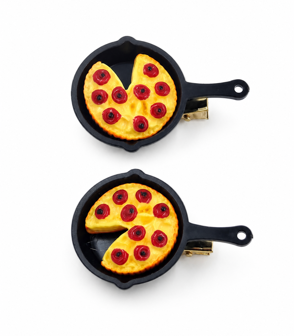 Pepperoni Pizza Pan Barrette Pair on white background
