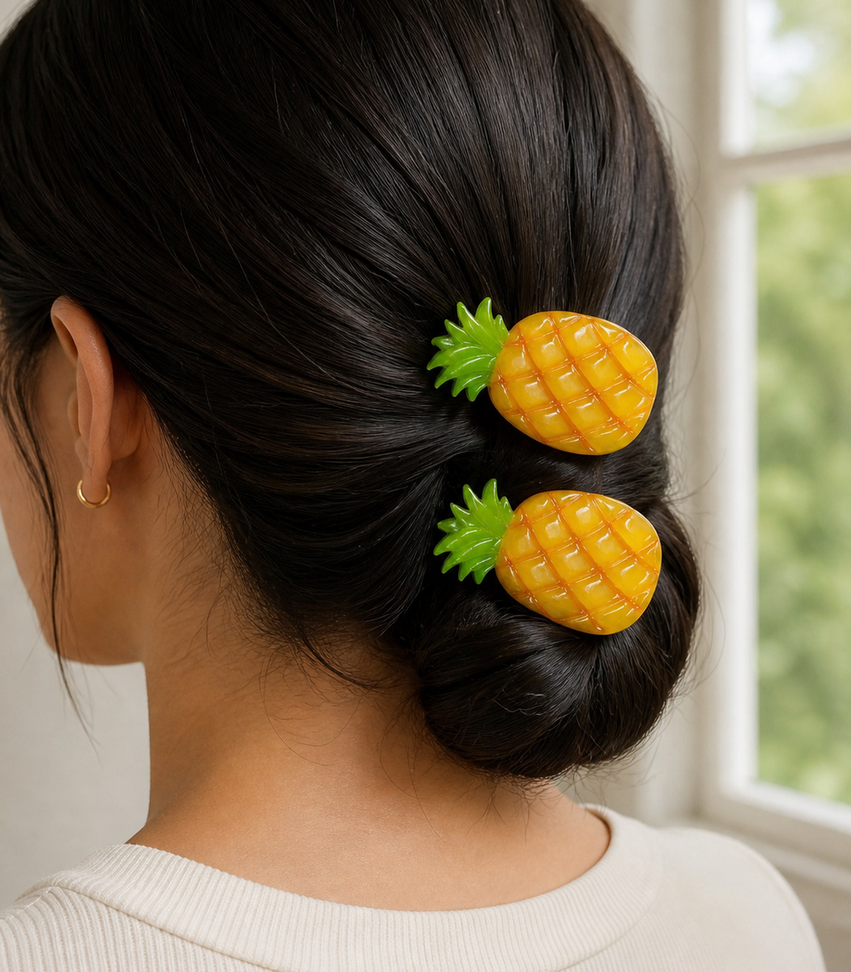Pineapple Barrette Pair styled editorial view