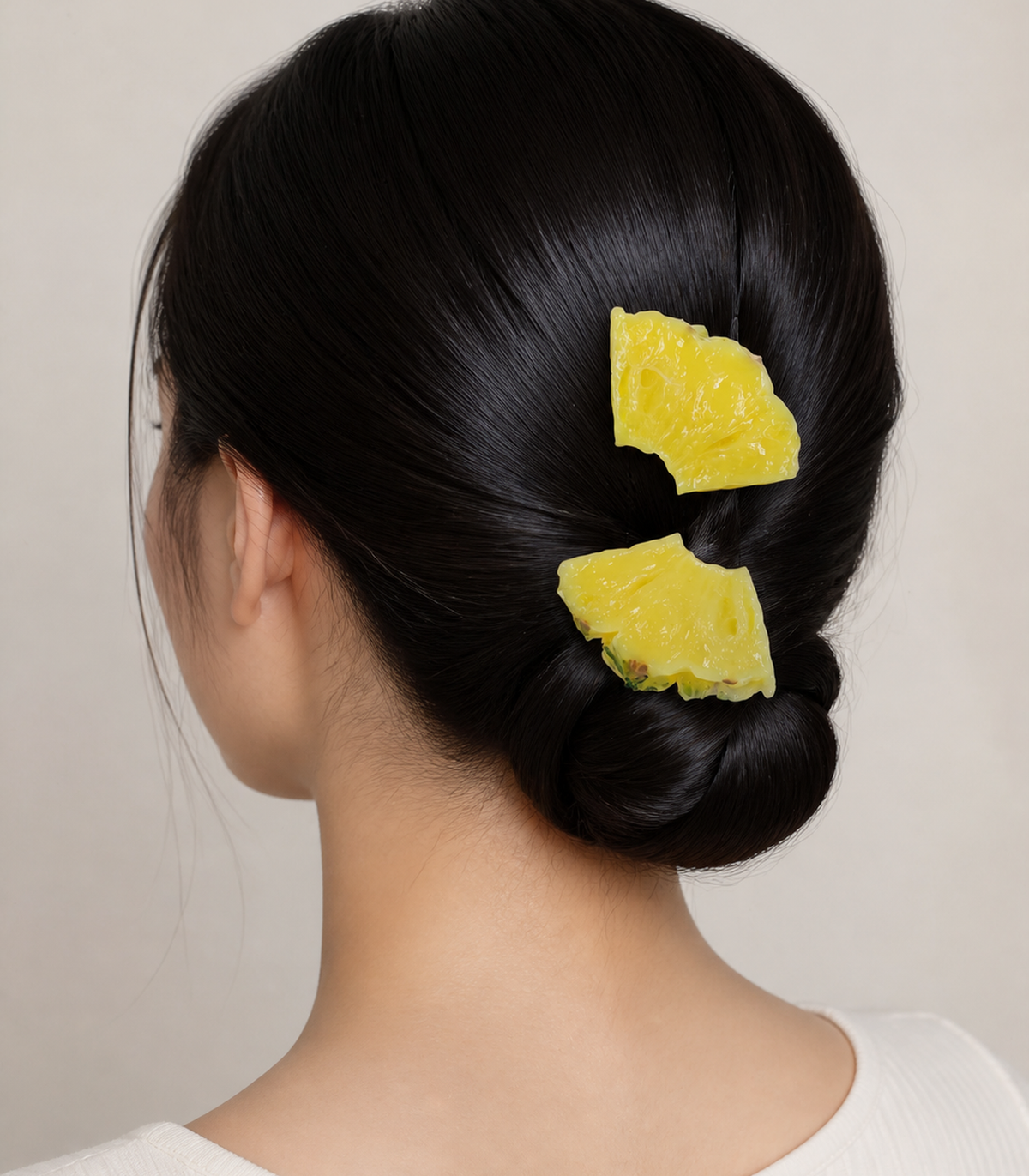 Pineapple Slice Barrette Pair styled editorial view