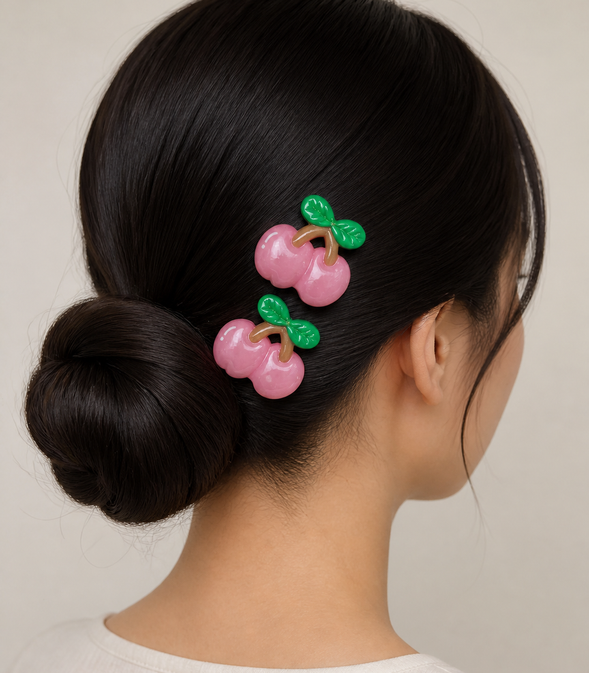 Pink Cherry Barrette Pair styled editorial view
