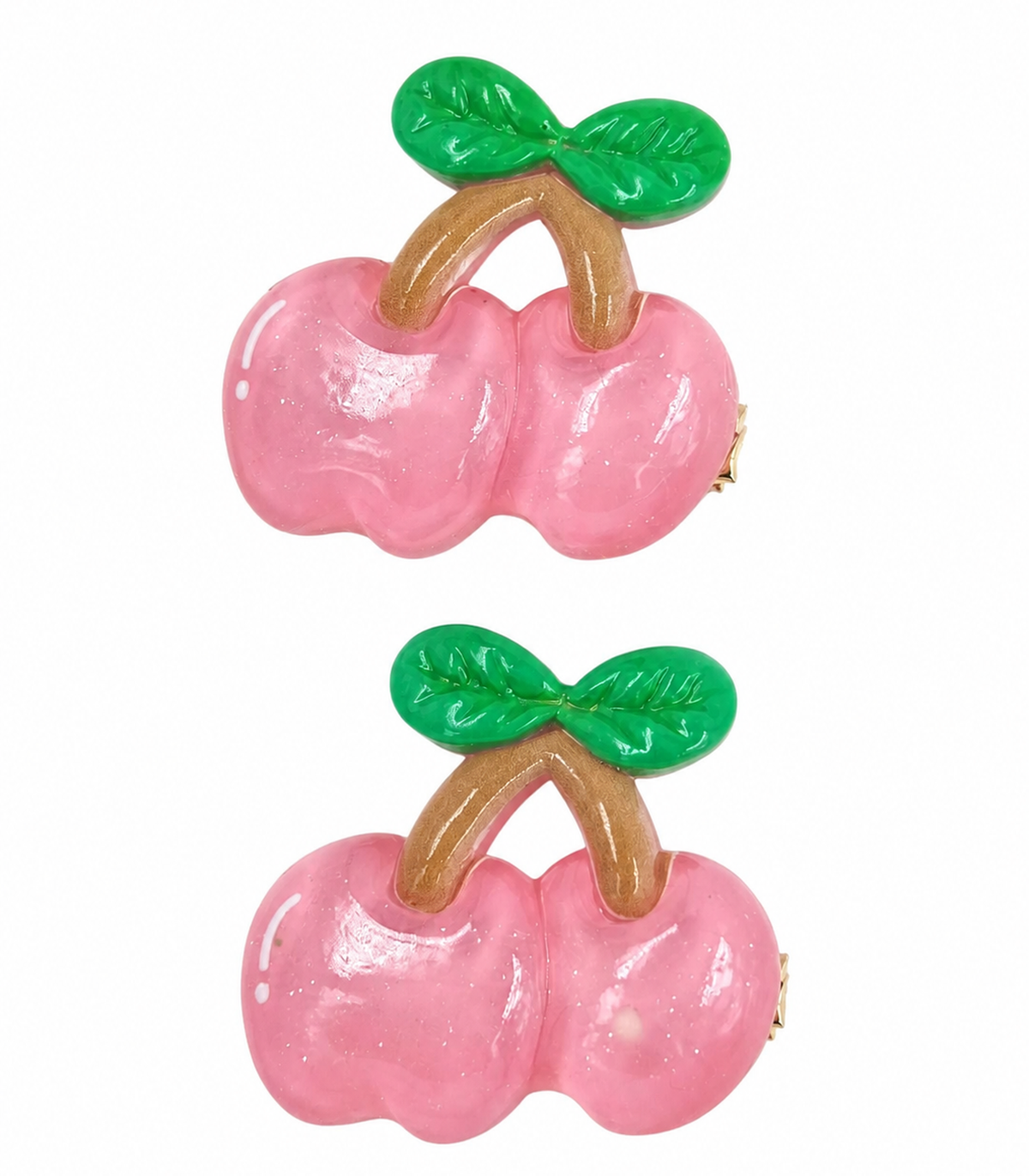 Pink Cherry Barrette Pair on white background