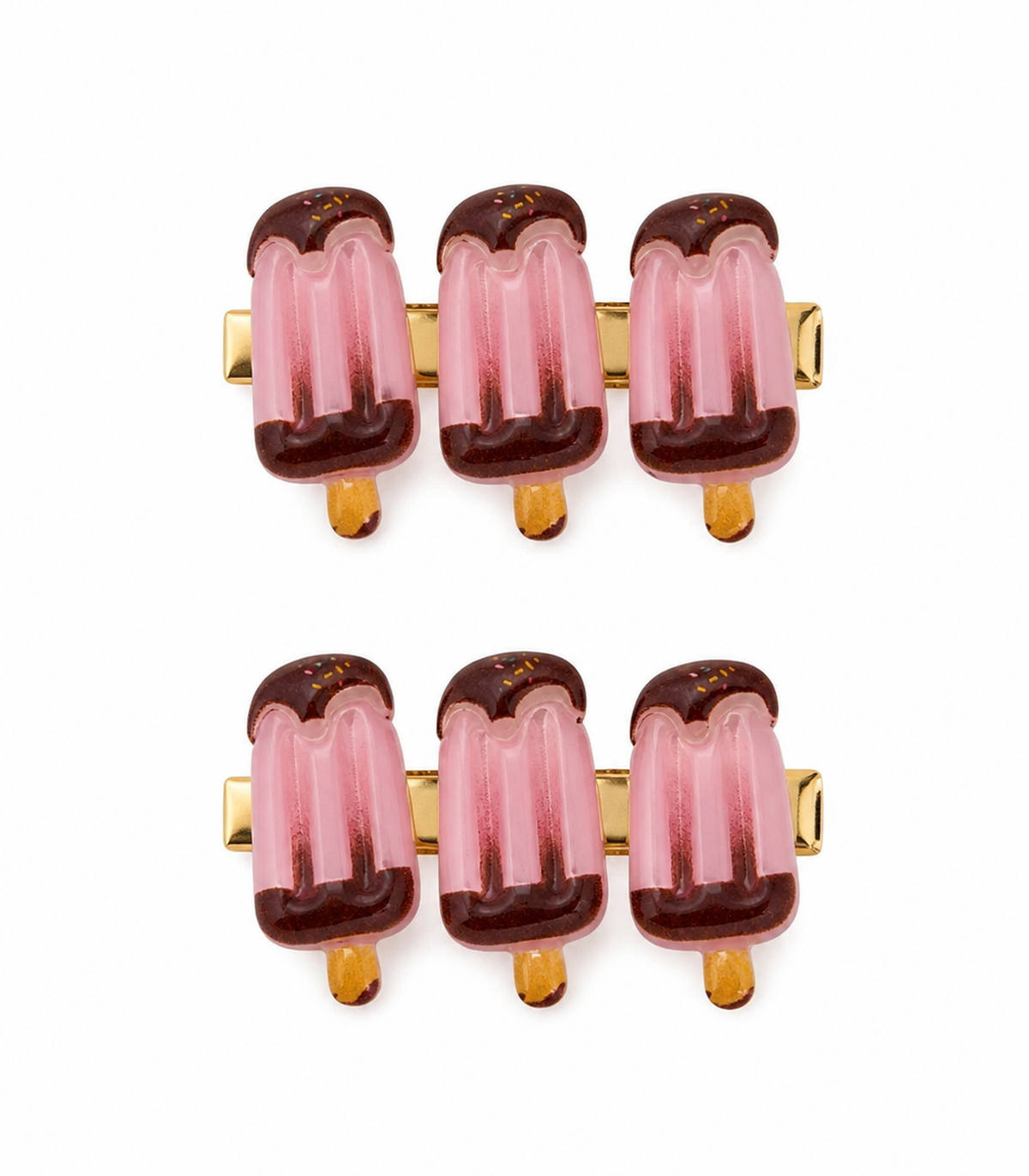 Pink Chocolate Iced Pop Trio Clip Pair on a white background