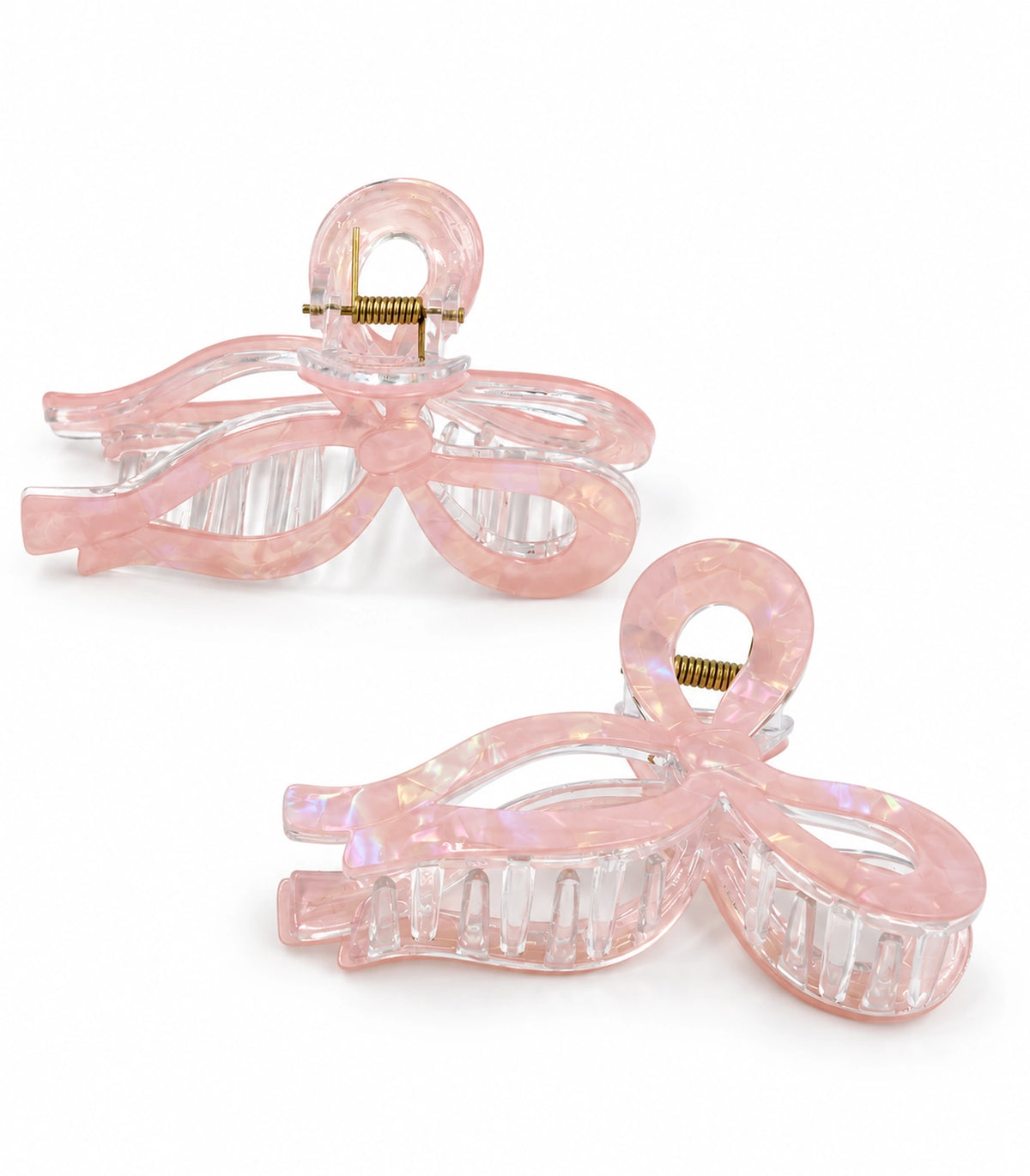 JIMIKI Iridescent Openwork Bow Hair Claw Clips in Pink, white background product view #color_pink