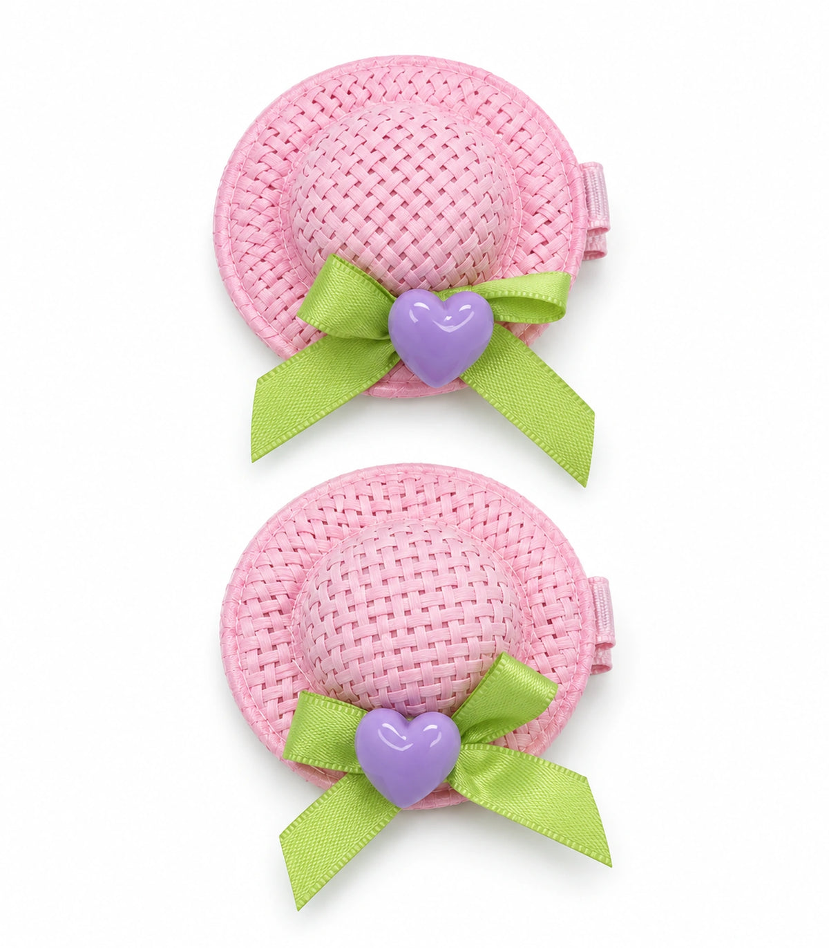 JIMIKI Mini Hat Hair Clips With Hearts in Pink / Lavender, white background product view #color_pink / lavender