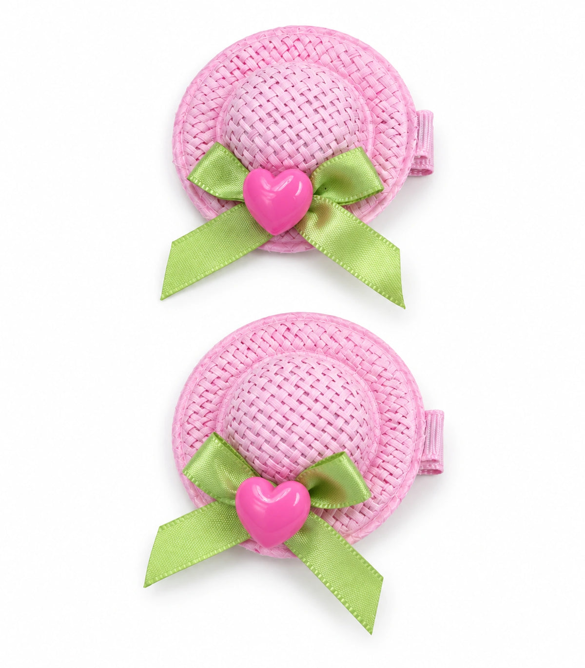 JIMIKI Mini Hat Hair Clips With Hearts in Pink, white background product view #color_pink