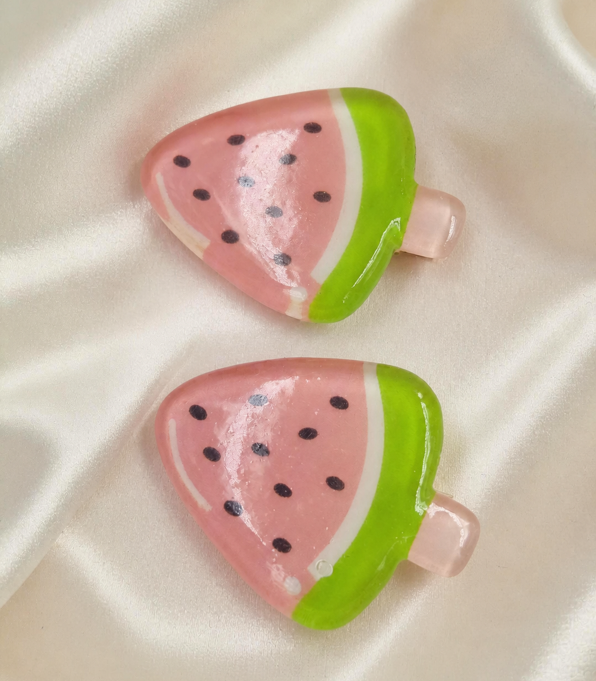Pink Watermelon Wedge Barrette Pair close-up view