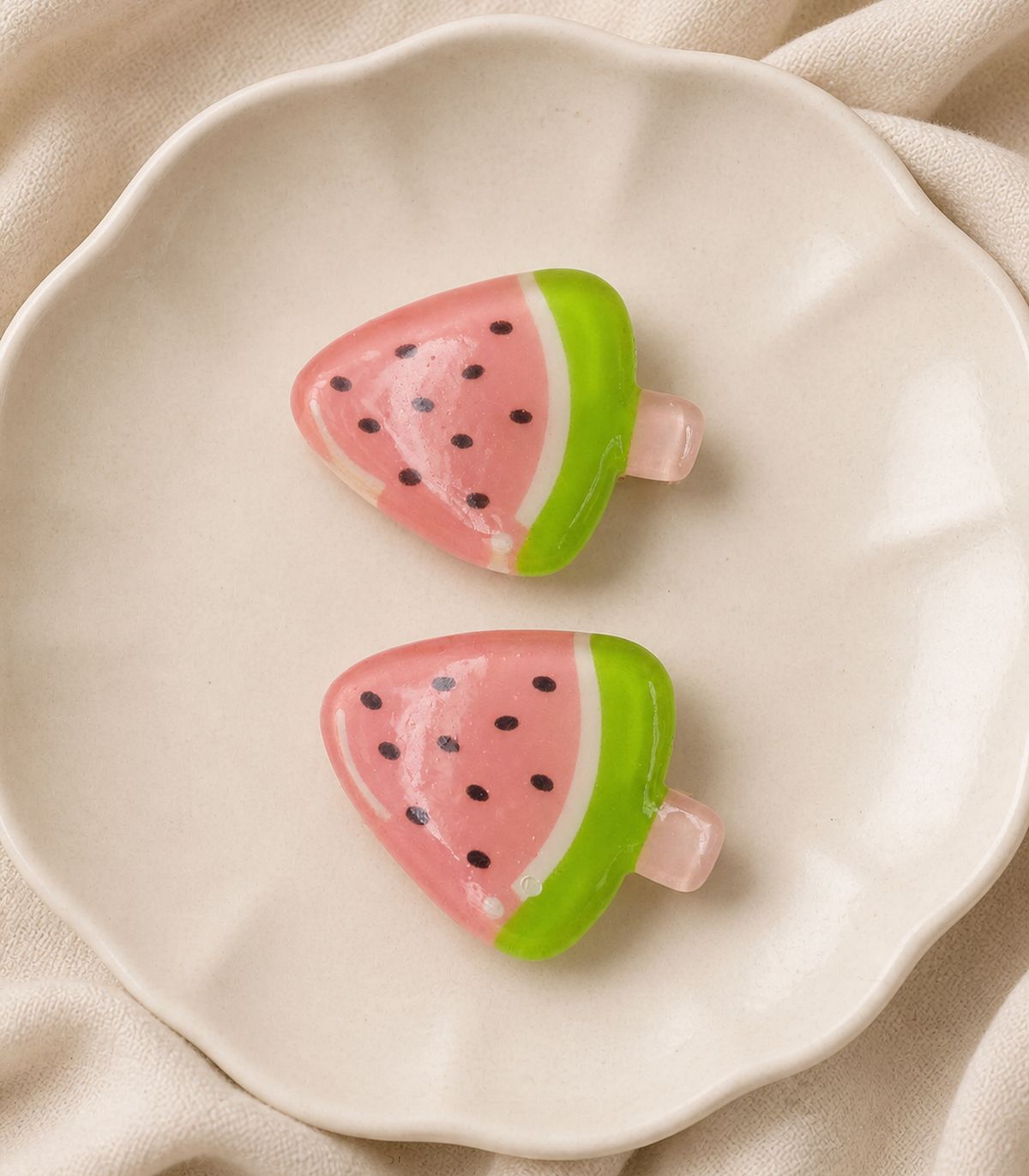 Pink Watermelon Wedge Barrette Pair styled editorial view