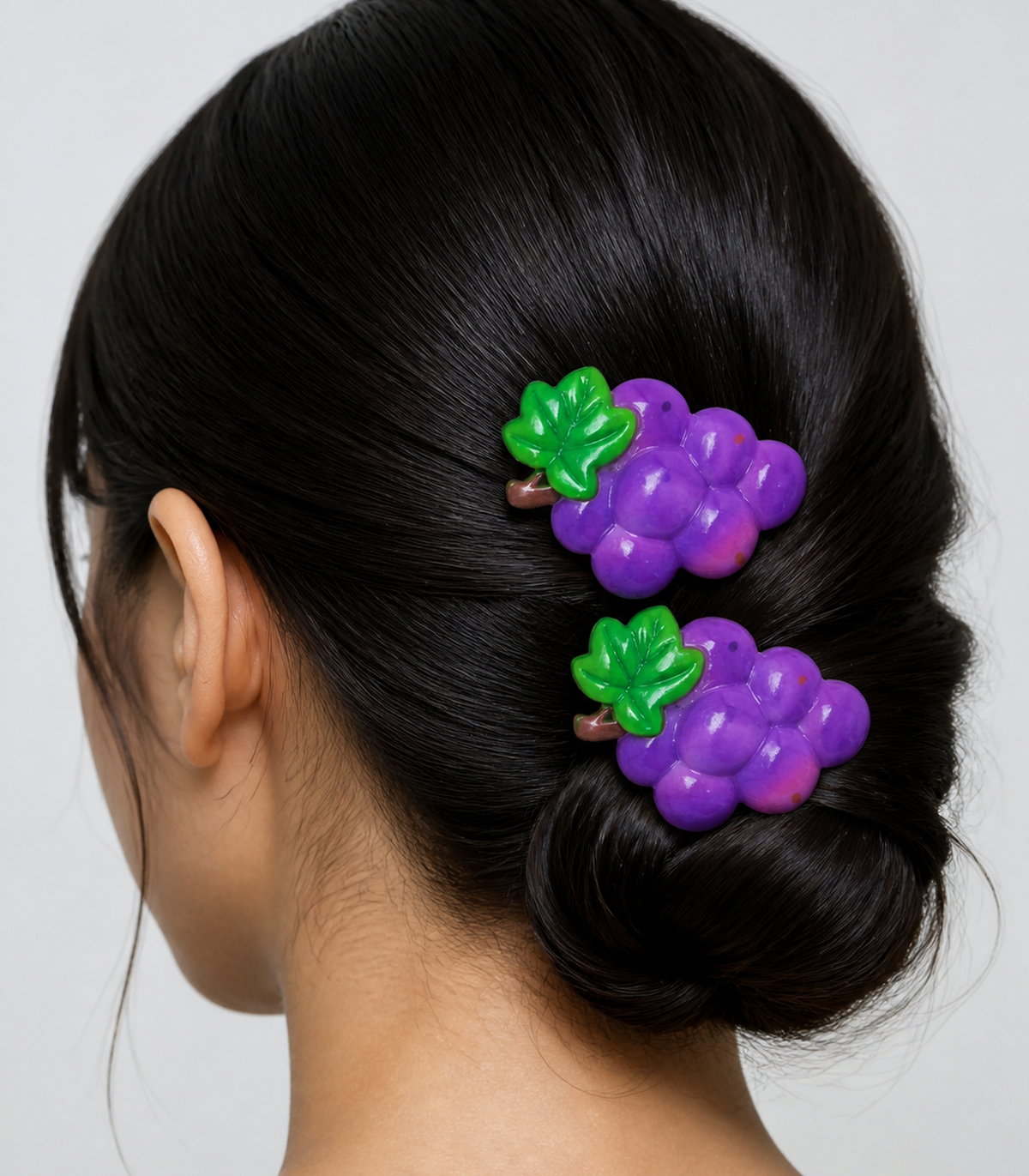 Purple Grape Barrette Pair styled editorial view