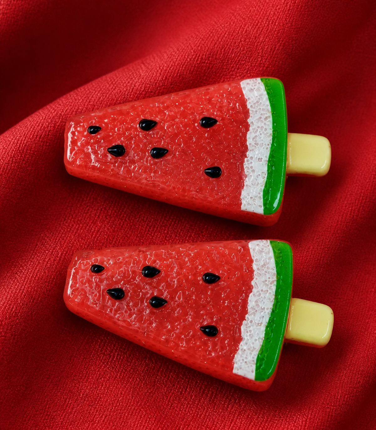 Red Watermelon Barrette Pair close-up view