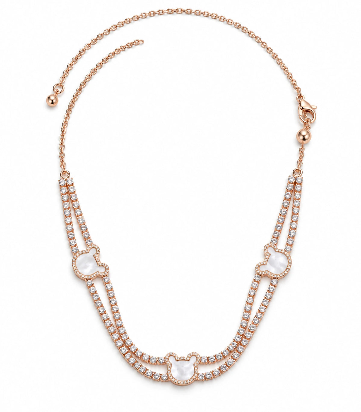 JIMIKI rose-gold-tone double-strand motif necklace, full necklace on a white background #color_rose gold