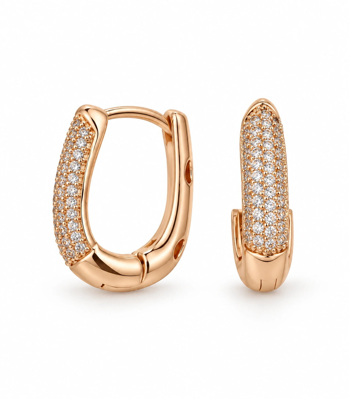 JIMIKI Pave Bar Huggie Hoop Earrings in Rose Gold Tone - white-background #color_rose-gold-tone
