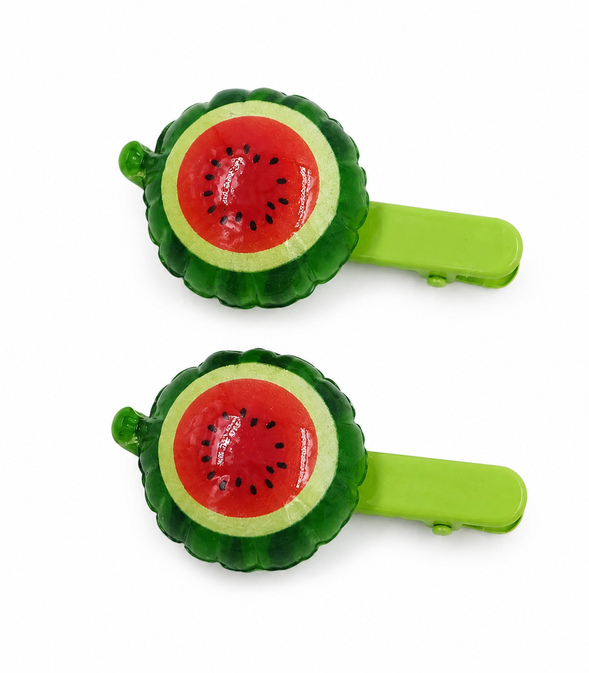 Round Watermelon Barrette Pair on white background