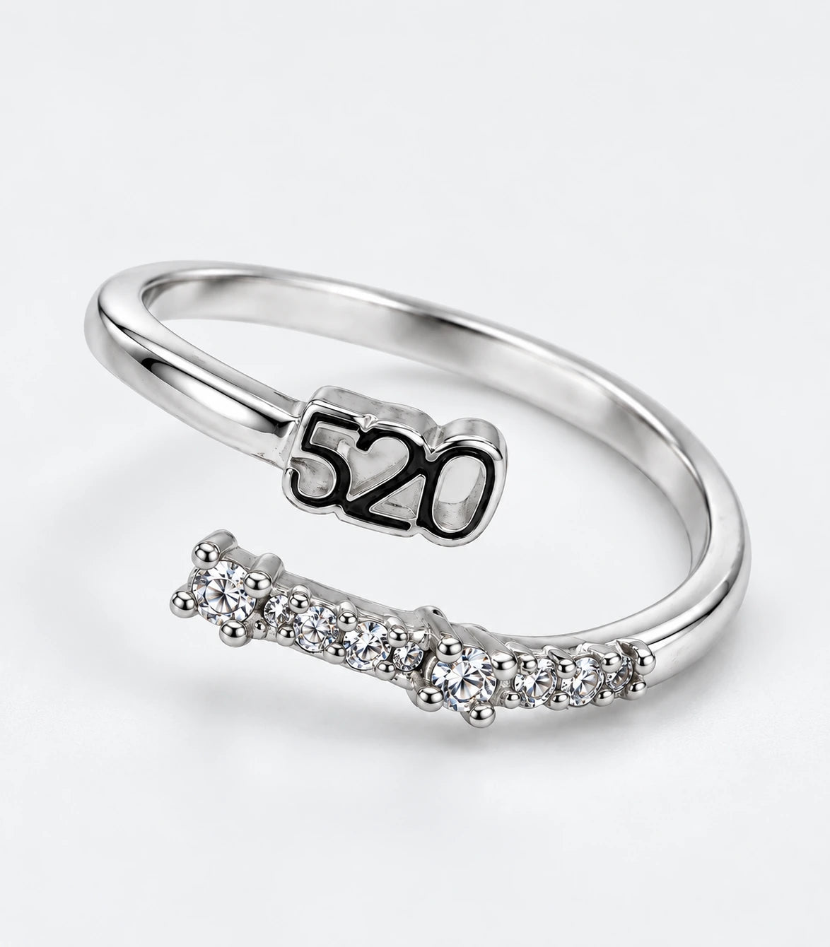 JIMIKI Silver 520 Crystal Bypass Adjustable Ring in Silver - close-up details #color_silver