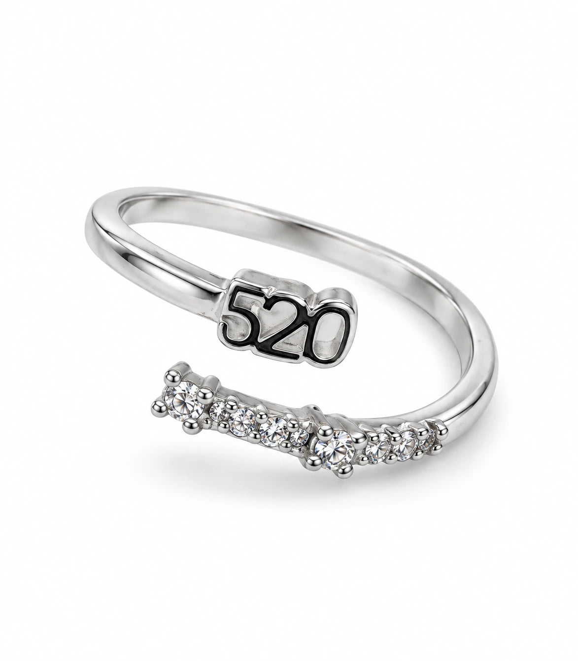 JIMIKI Silver 520 Crystal Bypass Adjustable Ring in Silver - ring on white #color_silver