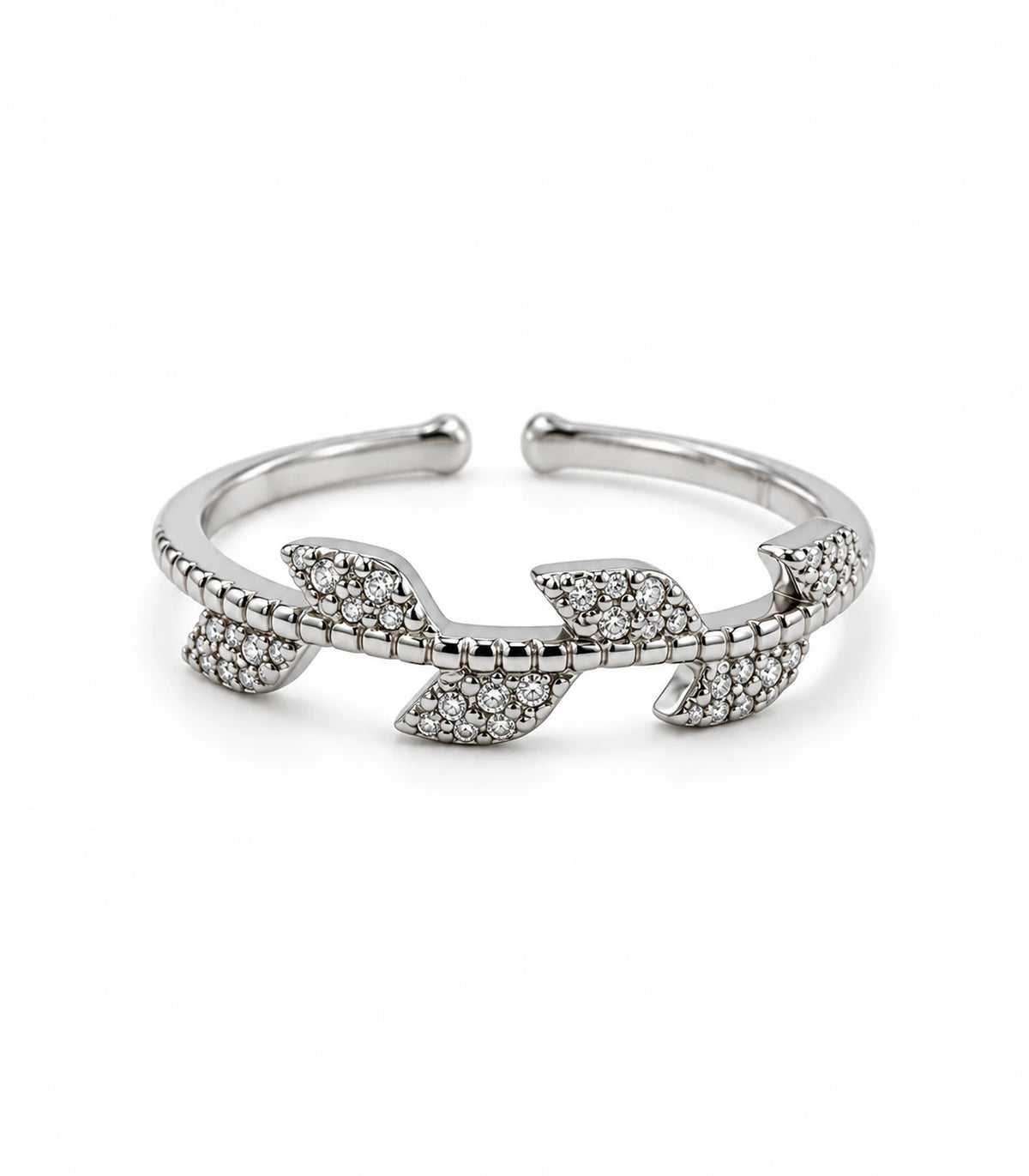 JIMIKI Silver Crystal Leaf Branch Ring in Silver - ring on white #color_silver