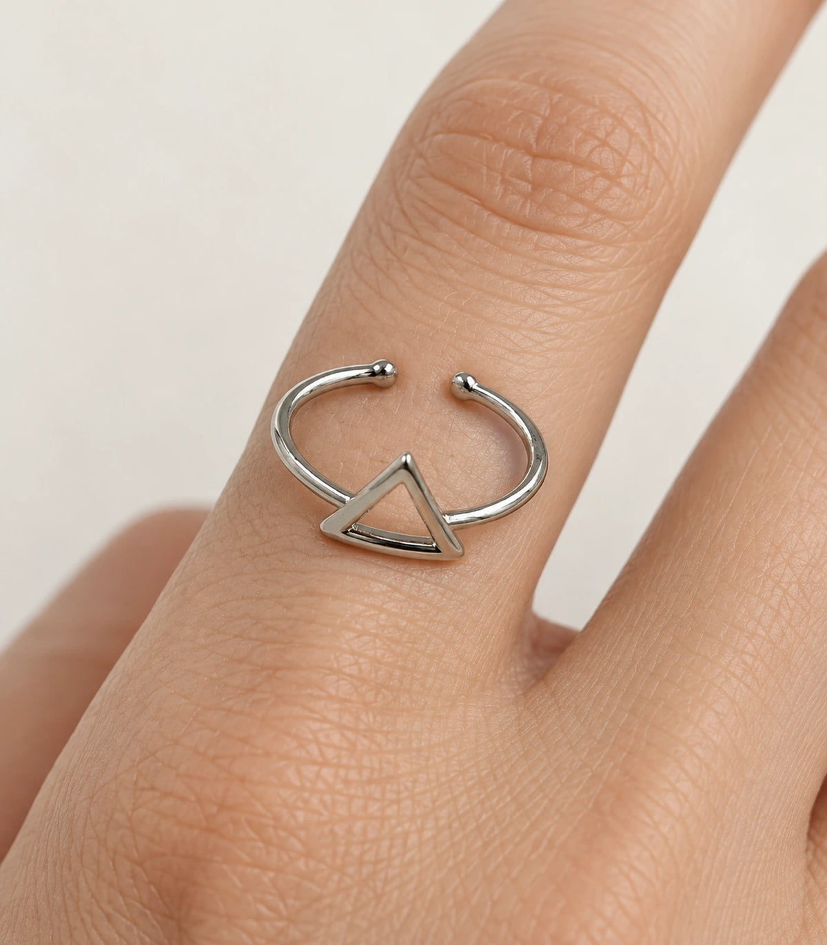 Close view of Silver Hollow Triangle Open Ring