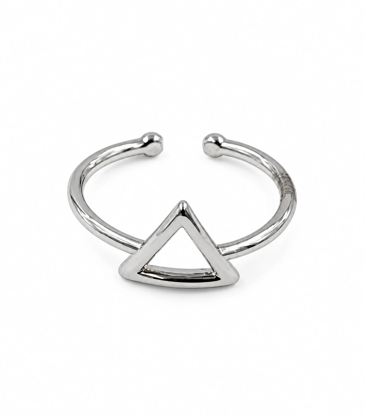Silver Hollow Triangle Open Ring on white background