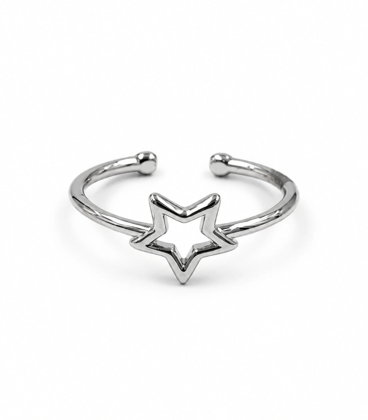 Silver Open Star Minimal Ring on a white background