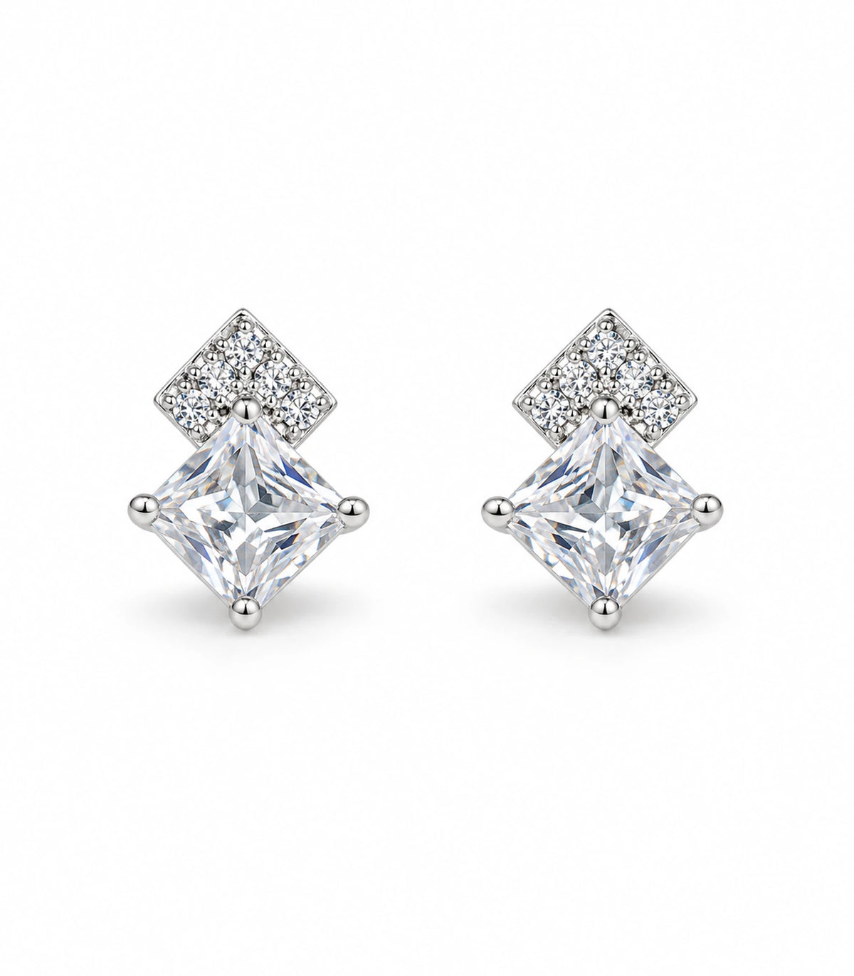 Pair of Silver Princess Crystal Kite Stud Earrings on a white background