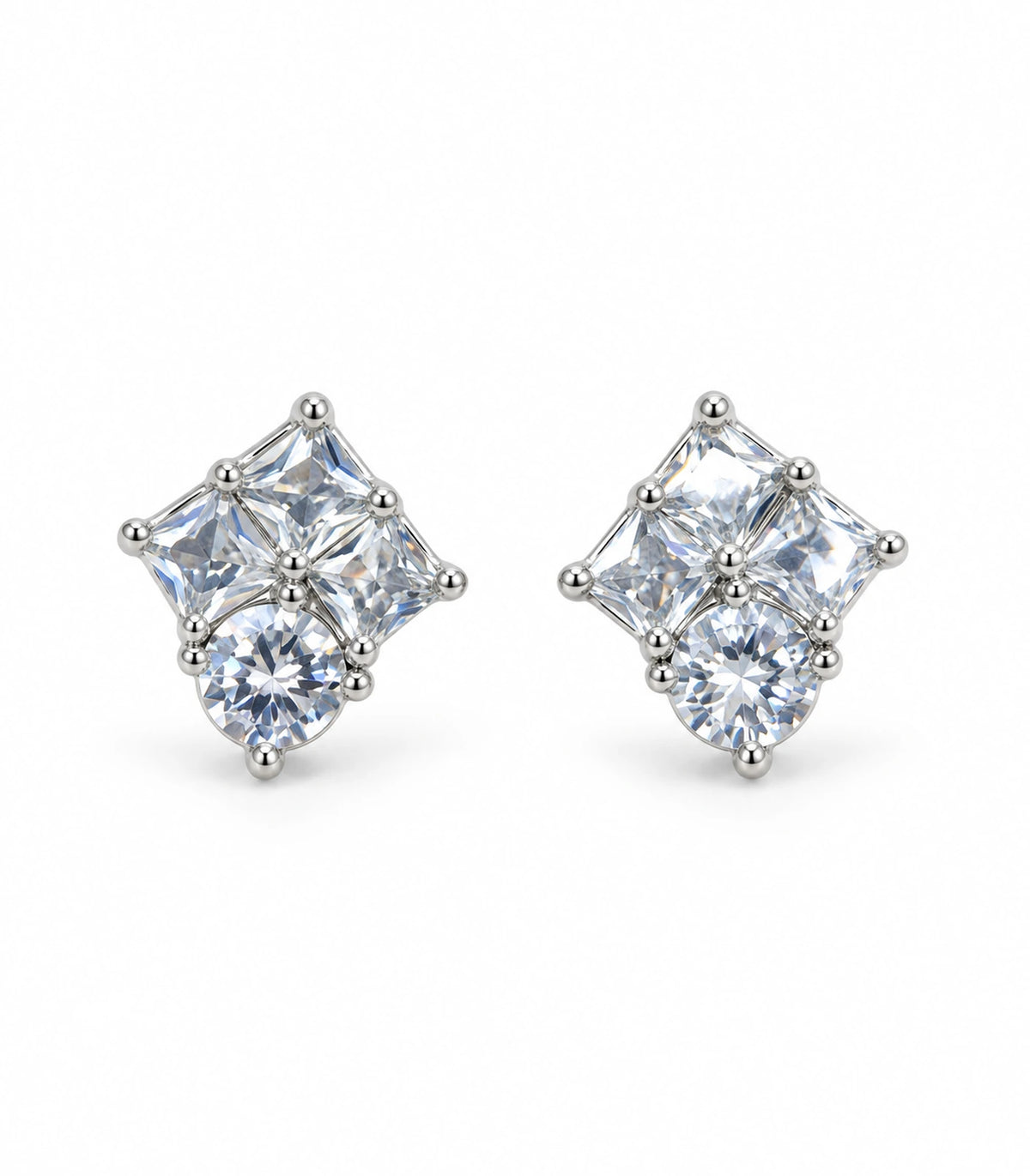 JIMIKI Silver Princess Round Cluster Stud Earrings — pair on white background #color_silver