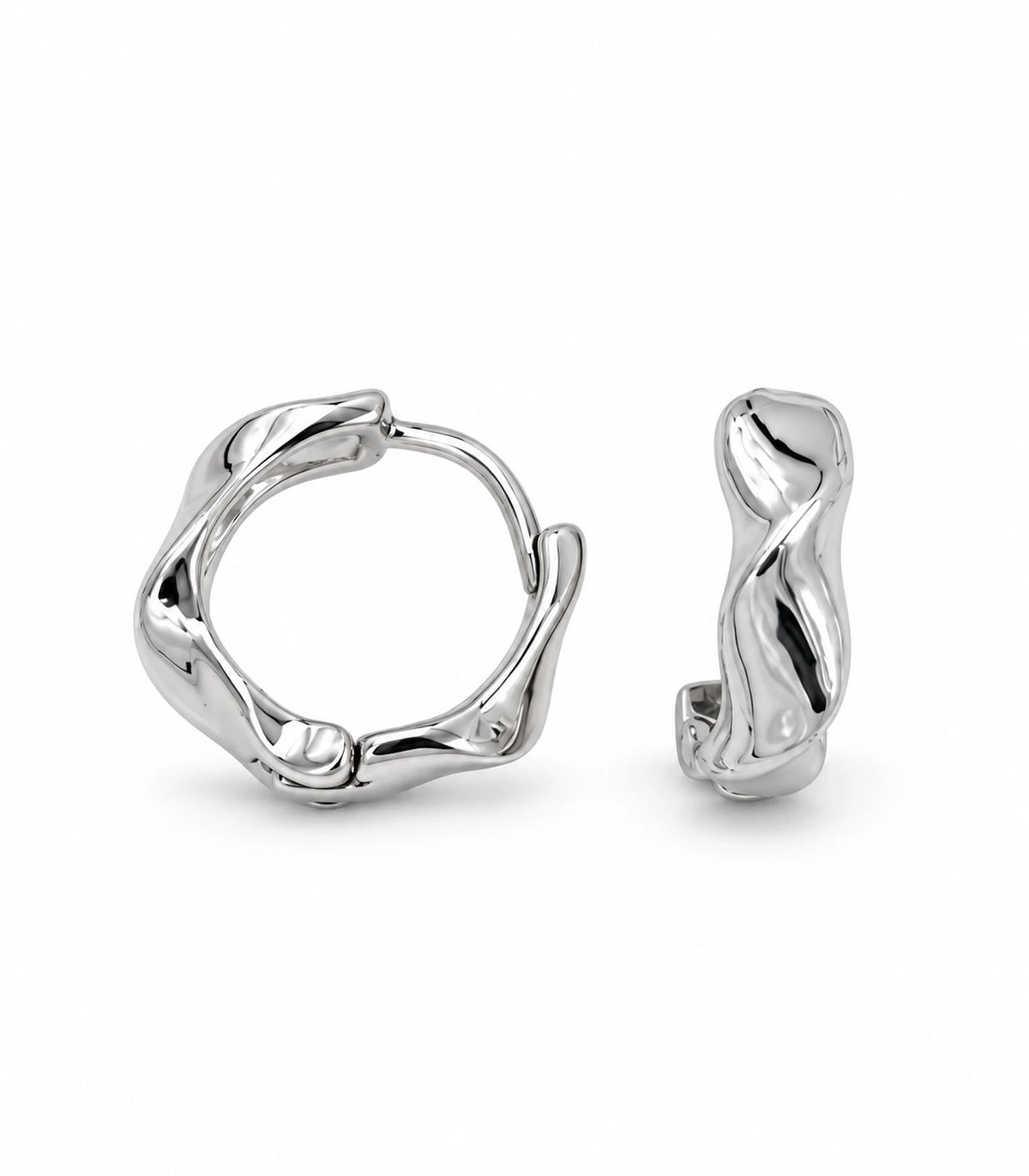 JIMIKI Silver Sculpted Twist Hoop Earrings - white background #color_silver