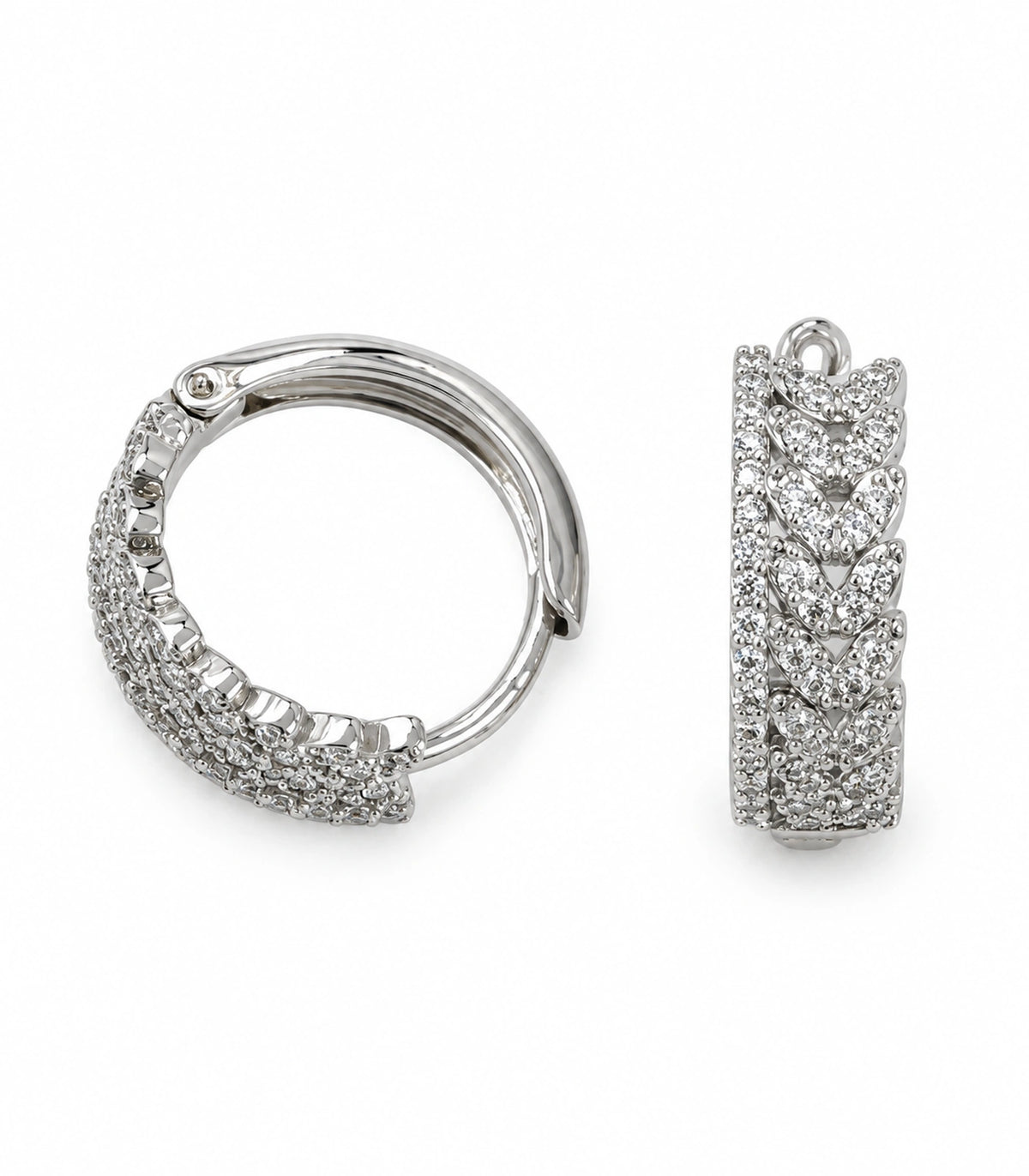 JIMIKI Crystal Chain Pattern Hoop Earring Pair in Silver tone/Clear, white background product view #color_silver tone/clear