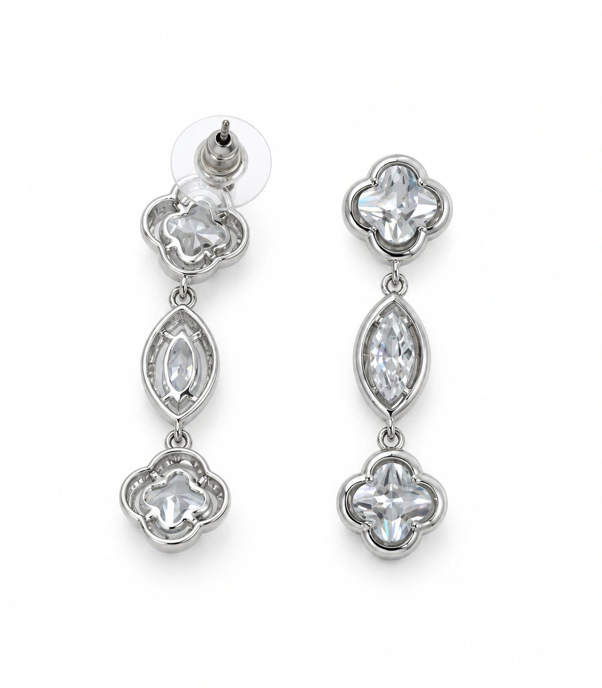 JIMIKI Clover Marquise Crystal Drop Earrings in Silver-tone, white background product view #color_silver-tone