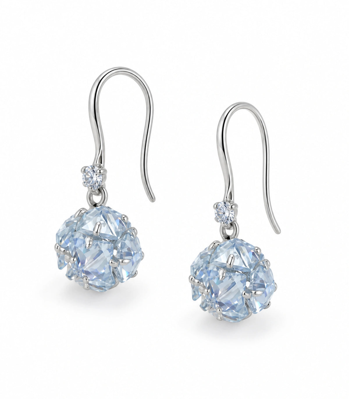 JIMIKI Silver Tone Pale Blue Crystal Ball Drop Earring Pair in Silver-tone, white background product view