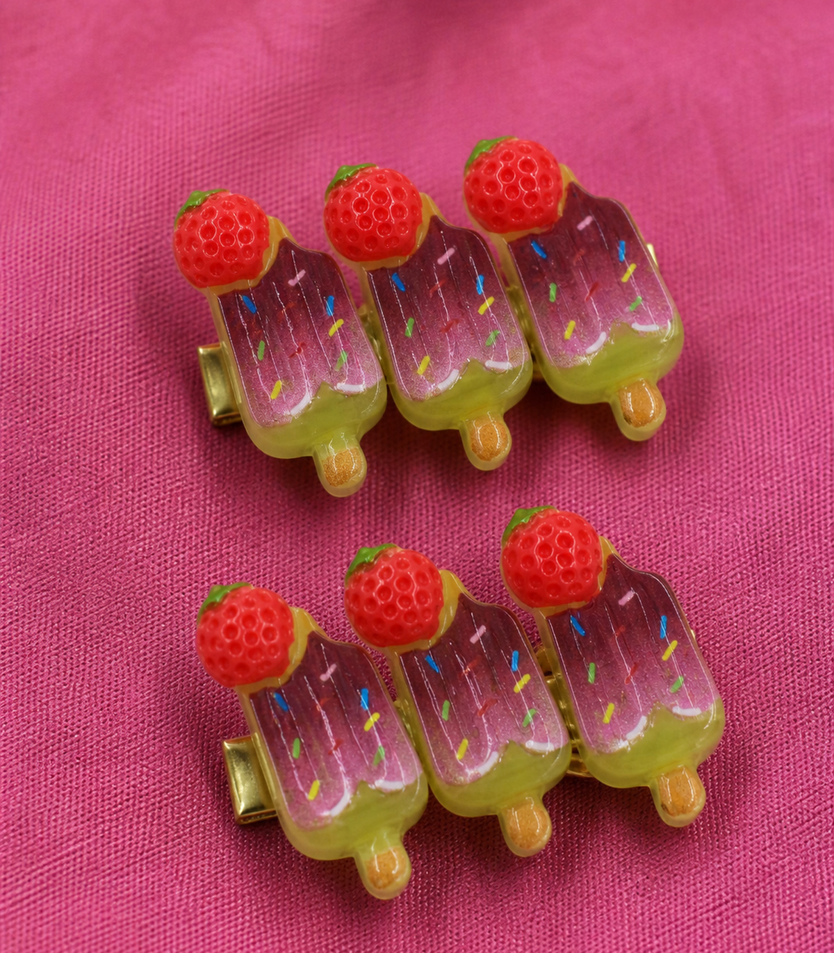 Strawberry Chocolate Pop Trio Clip Pair in close-up detail