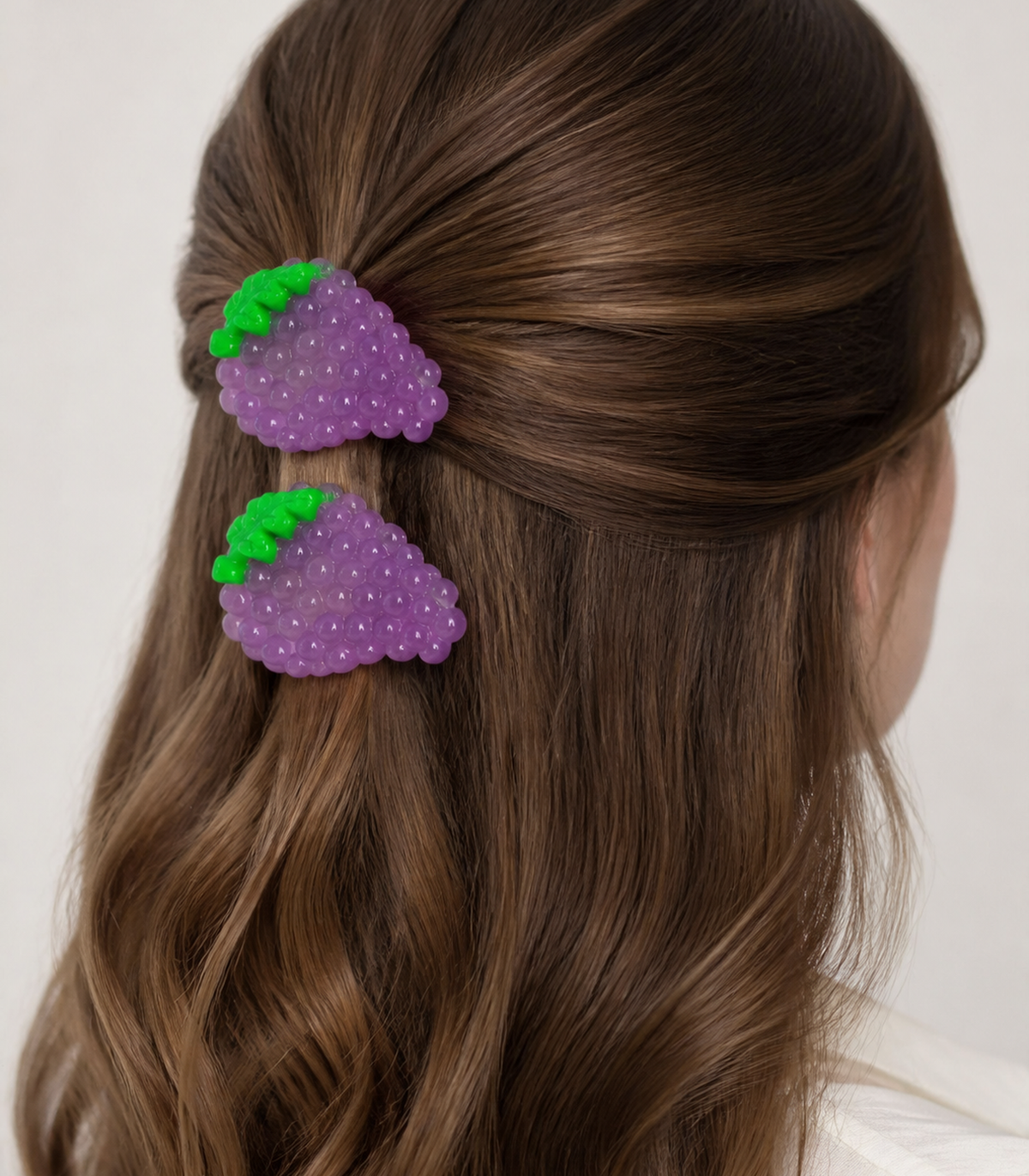 Triangular Grape Barrette Pair styled editorial view