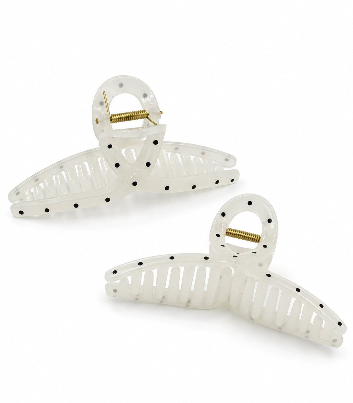 JIMIKI Polka Dot Slim Bow Hair Claw Clips in White / Black, white background product view #color_white / black