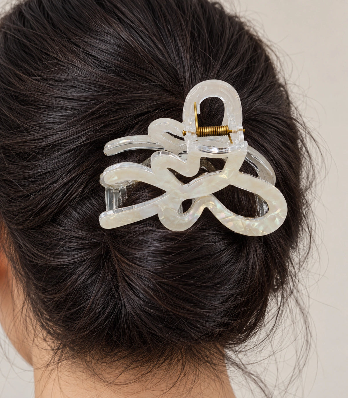 JIMIKI Iridescent Butterfly Hair Claw Clips in White, close-up detail #color_white