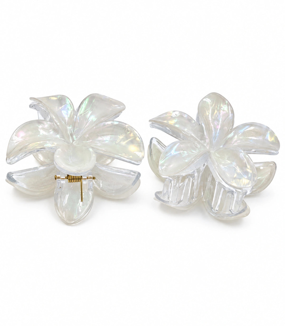 JIMIKI Iridescent Five Petal Flower Hair Claw Clips in White, white background product view #color_white