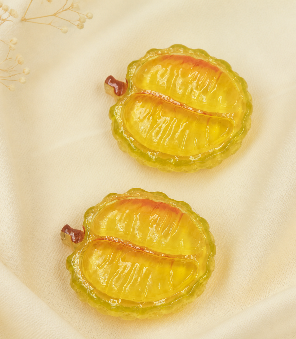 Yellow Citrus Barrette Pair editorial flat lay