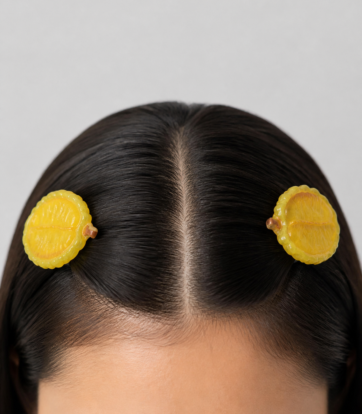 Yellow Citrus Barrette Pair worn in hair
