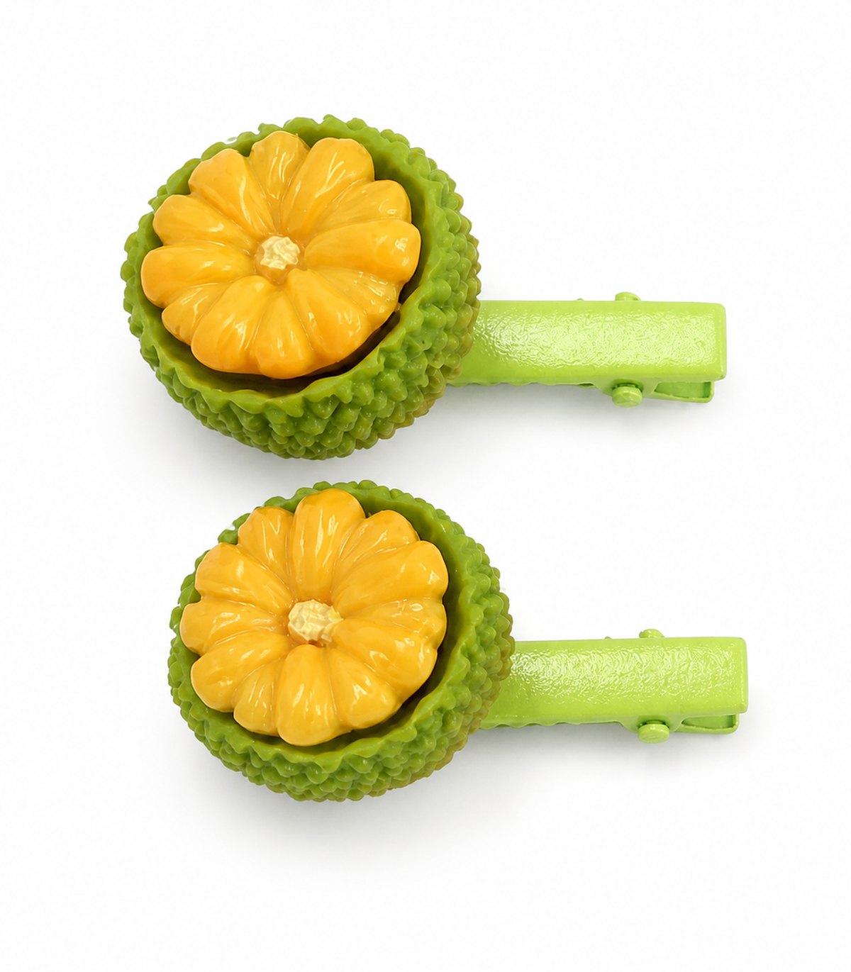 Yellow Flower Fruit Barrette Pair on white background