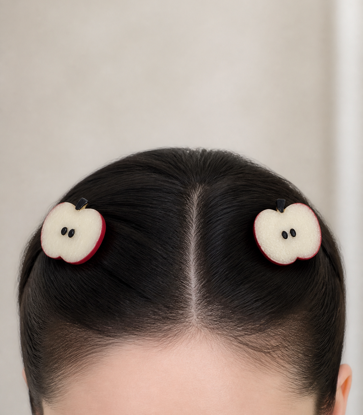 Apple Slice Barrette Pair worn in hair