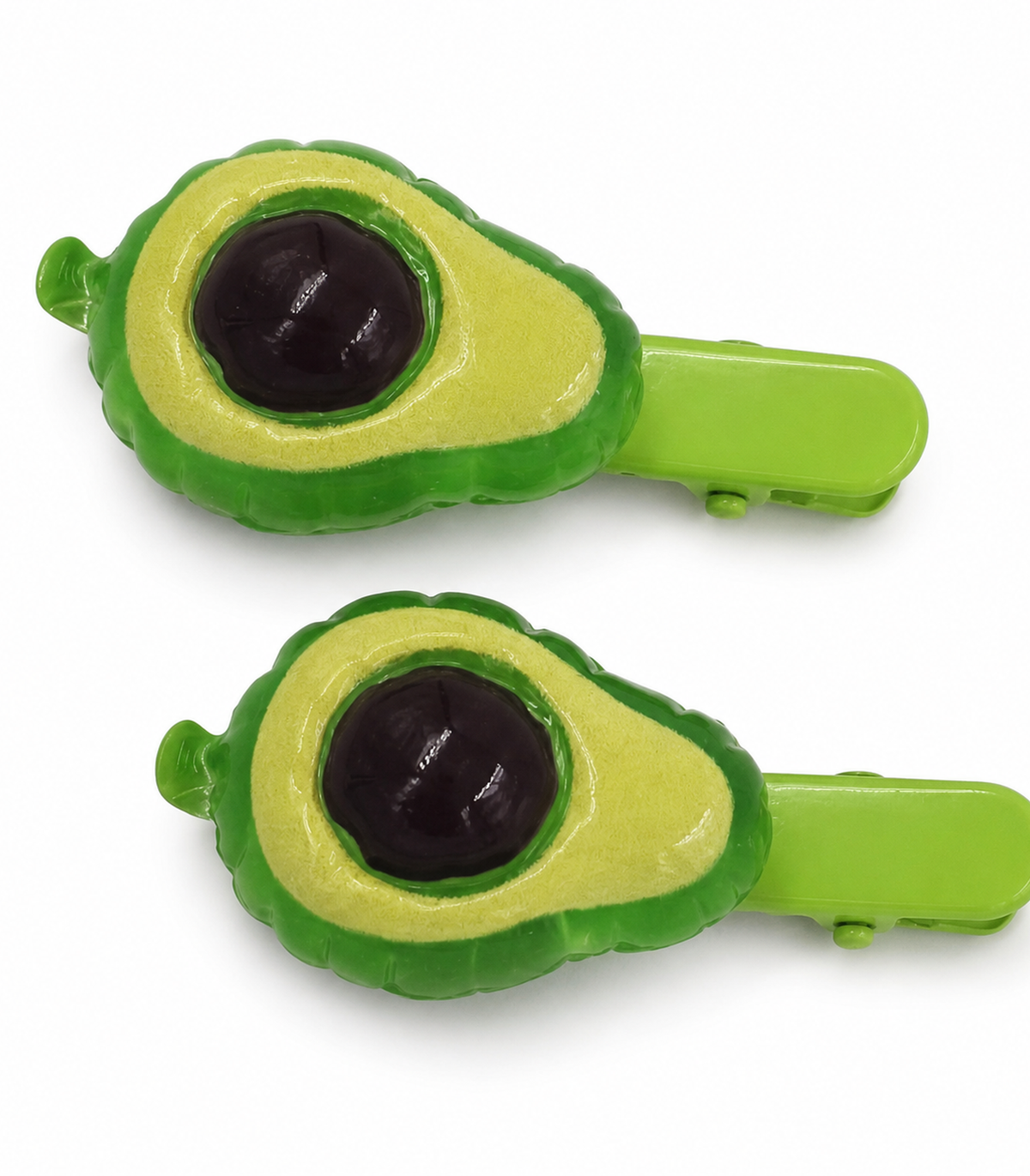 JIMIKI Raised Avocado Green Clip Pair in Green / Dark Brown, white background product view